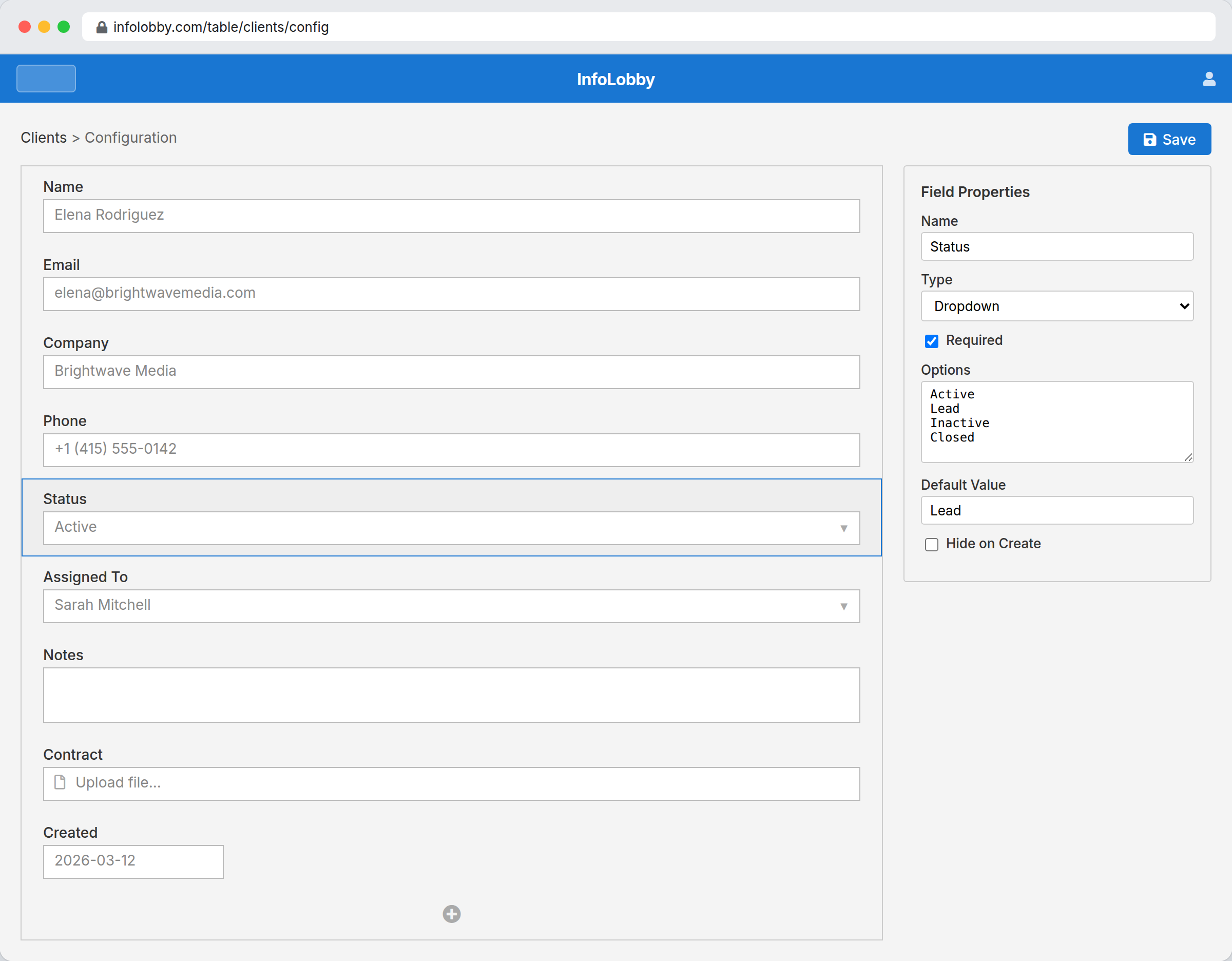 Table configuration with drag-drop fields