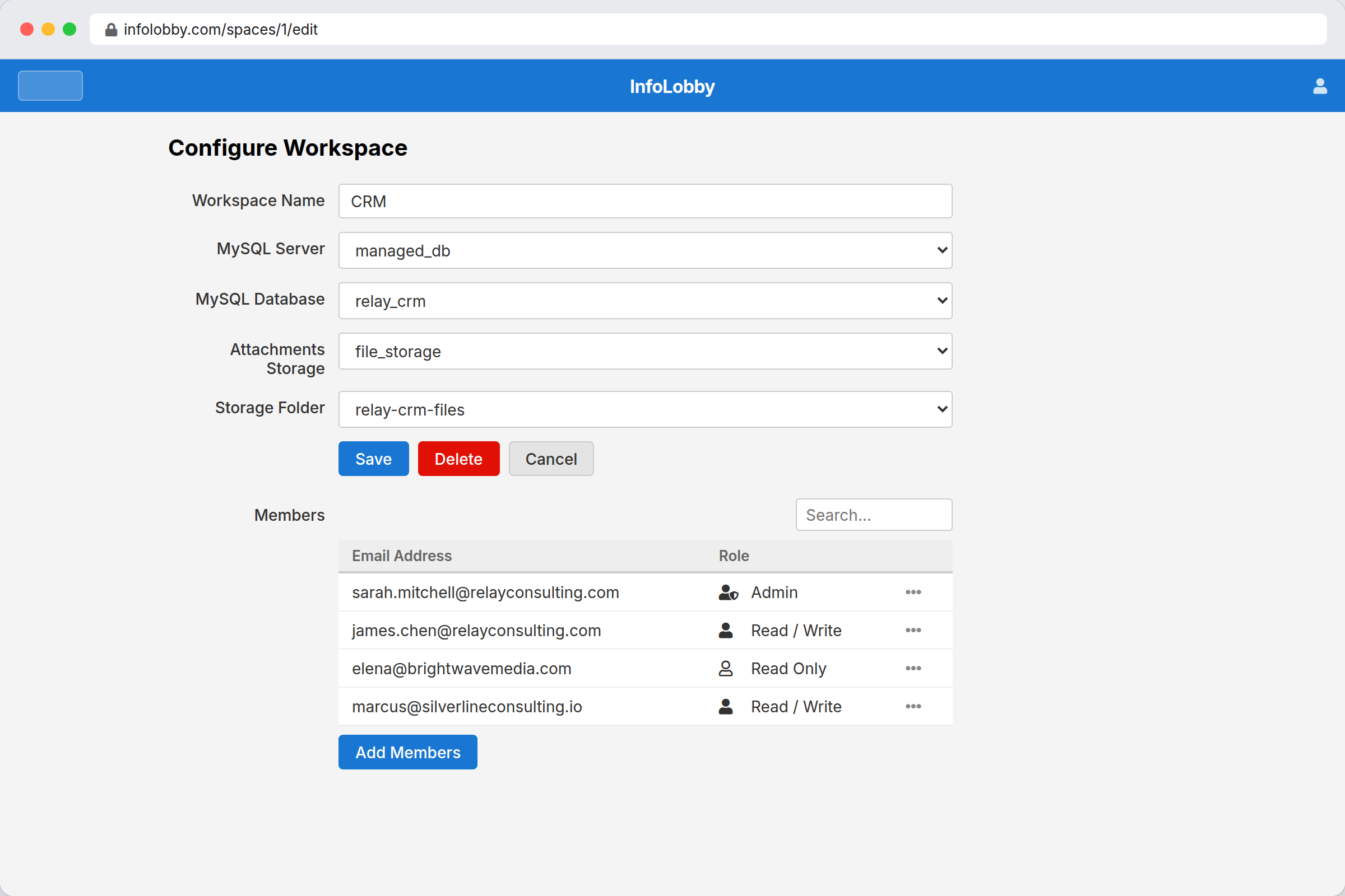 InfoLobby workspace settings